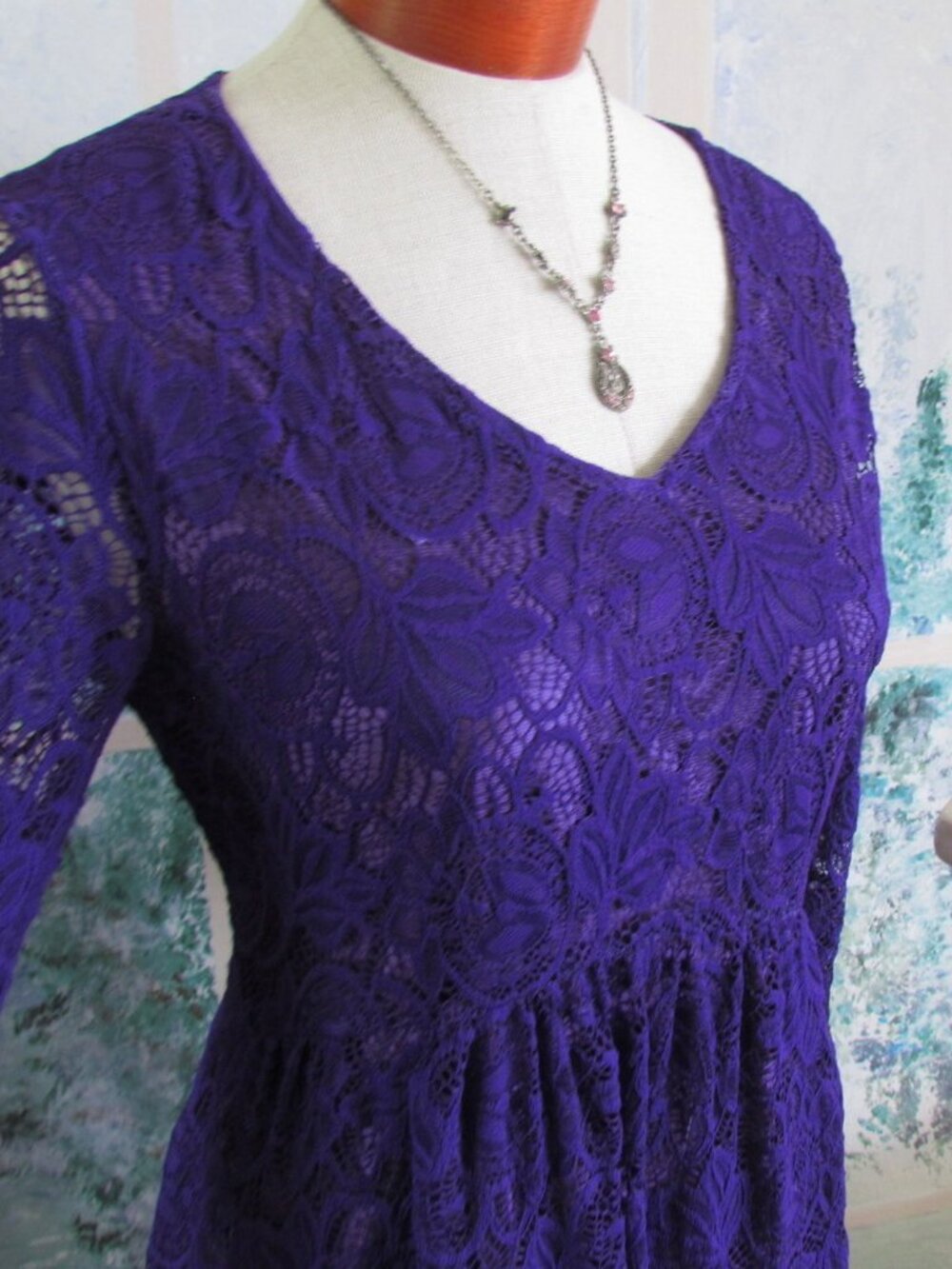 LACE DRESS, M, EMPIRE WAIST, LINED, 3/4 SLEEVES, DRESSY PARTY, CHURCH, WEDDING
